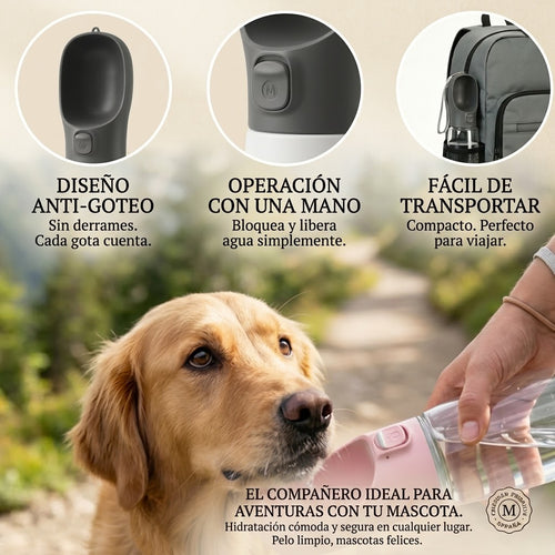 Bebedero Portátil para Perro y Gato con Cordón, 350ml/550ml