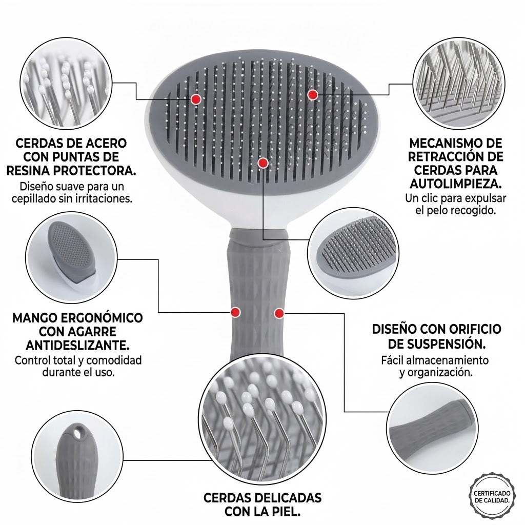 Cepillo Deslanador Autolimpiable para Perro y Gato
